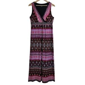 Scarlett Maxi Dress Sz 16 Purple Multi Floral Stripe Sleeveless Surplice Resort